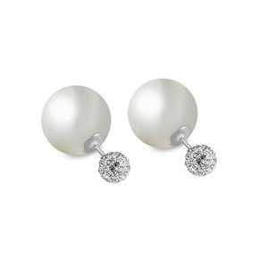 Real Sterling Silver 925 Rhodium Plate Multi CZ Stud w. Synthetic Pearls 2 ways