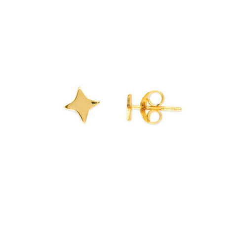 14K Solid Yellow Gold Mini North Star Stud Earrings -Minimalist