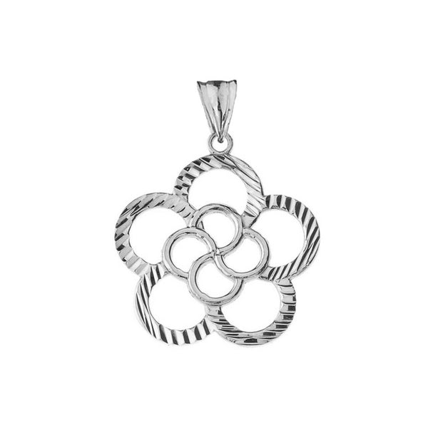 Solid Gold Designer Sparkle Cut Flower Player Pendant Necklace Yellow Rose White