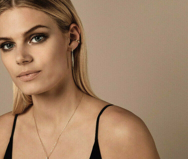 14K Solid Rose Gold High Polished Plain Ear Cuff Earrings - Minimalist