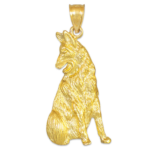 10K Solid Gold German Shepherd Dog Pendant Necklace Yellow, Rose, White