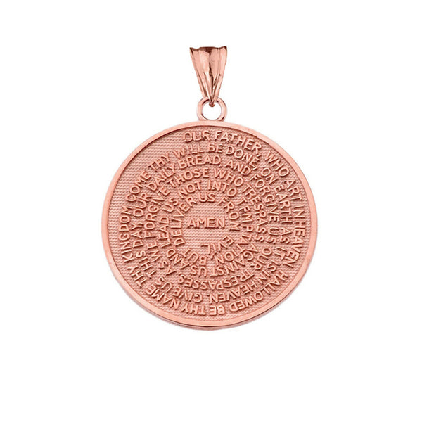 14k Solid Rose Gold The Lord's Prayer Medallion Pendant Necklace