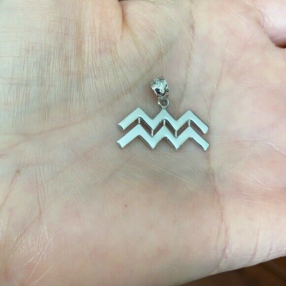 925 Sterling Silver Aquarius February Zodiac Sign Pendant Necklace