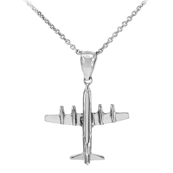 925 Sterling Silver 3D Airplane Pendant Necklace