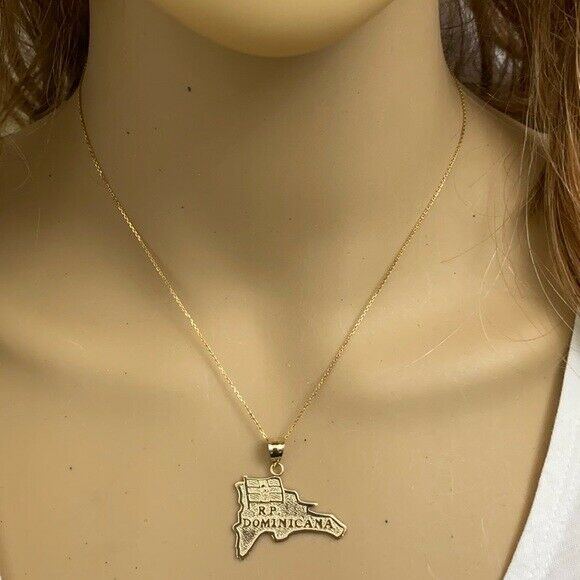Solid 14k Yellow Gold Dominican Republic R.P Dominicana Pendant Necklace