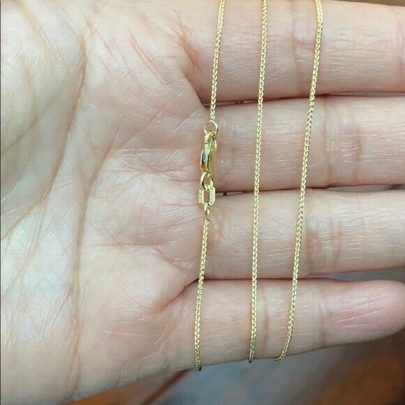 14k Solid Yellow Real Gold 0.8 mm Round Wheat Chain Necklace 16", 18", 20"