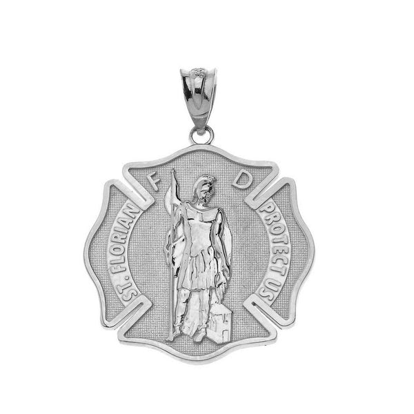 10k Solid Gold Saint Florian Firefighter Pendant Necklace Yellow, Rose, White