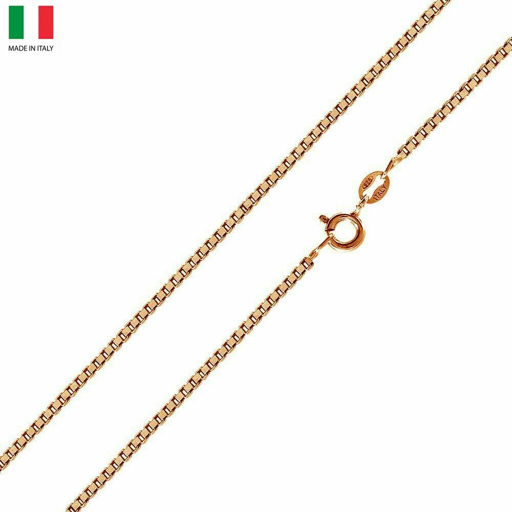 14k Rose Gold Over 925 Sterling Silver Italian Italy BOX CHAIN necklace 1.0 mm