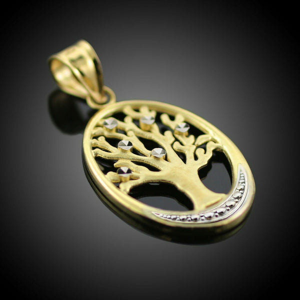 10K Solid Yellow Gold Tree Of Life Oval Charm Pendant Necklace 16" 18" 20" 22"