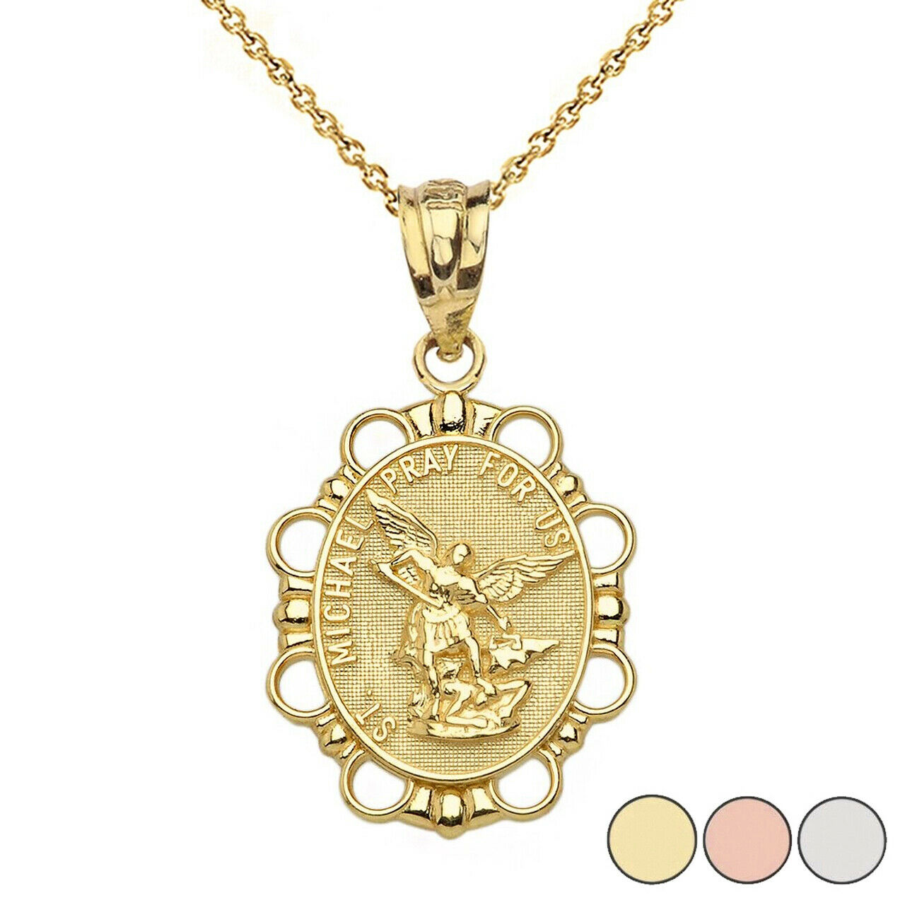 14k Solid Yellow Gold Saint Michael 1" Inch Pendant Necklace