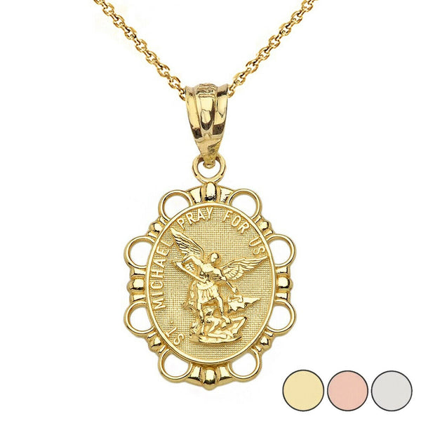 14k Solid Yellow Gold Saint Michael 1" Inch Pendant Necklace