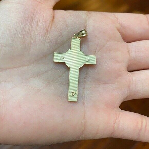 14K Solid Yellow Gold Large St. Benedict Crucifix Cross Pendant Necklace 1.6"