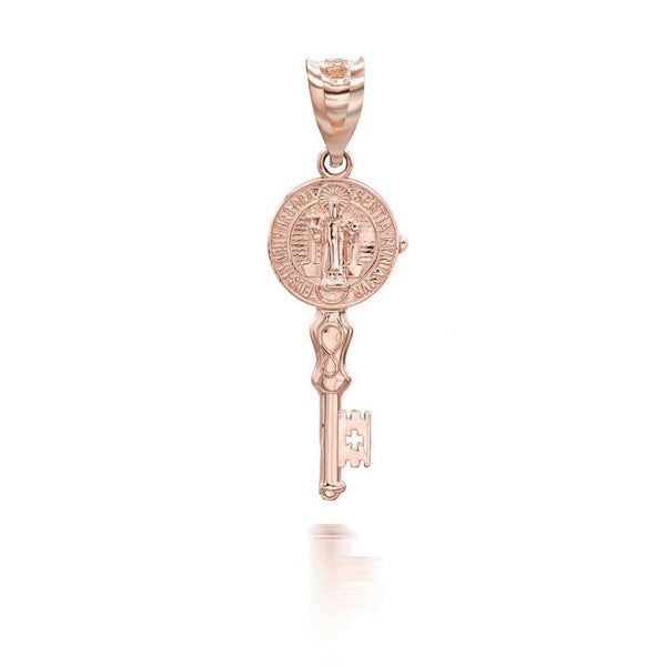 10K Solid Gold St. Saint Benito Key Pendant Necklace - Yellow, Rose, or White