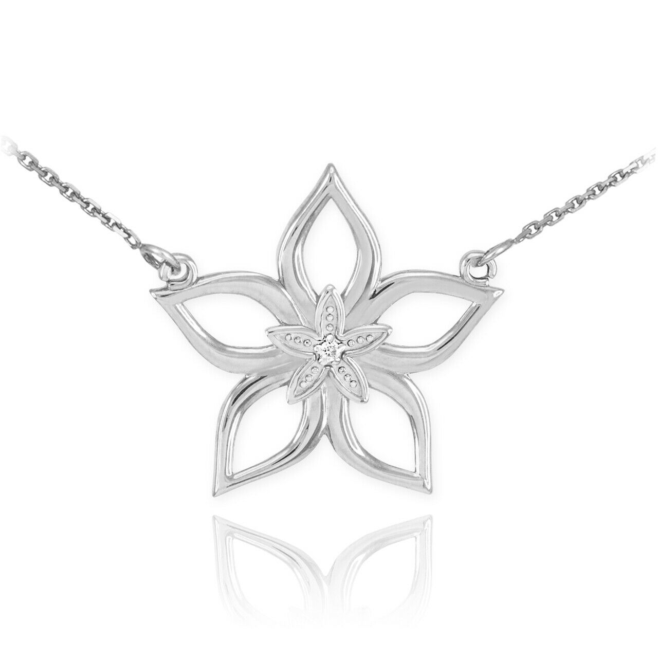 925 Sterling Silver CZ Star Flower Necklace 16", 18", 20", 22"