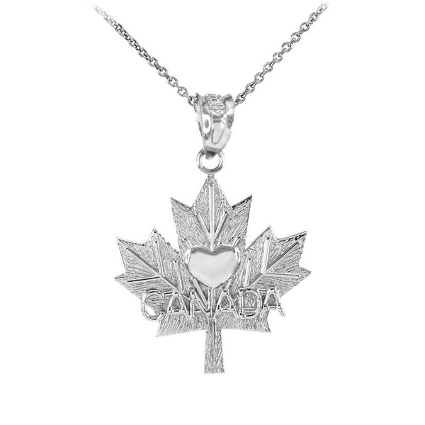 925 Sterling Silver Maple Leaf CANADA Love Heart Pendant Necklace