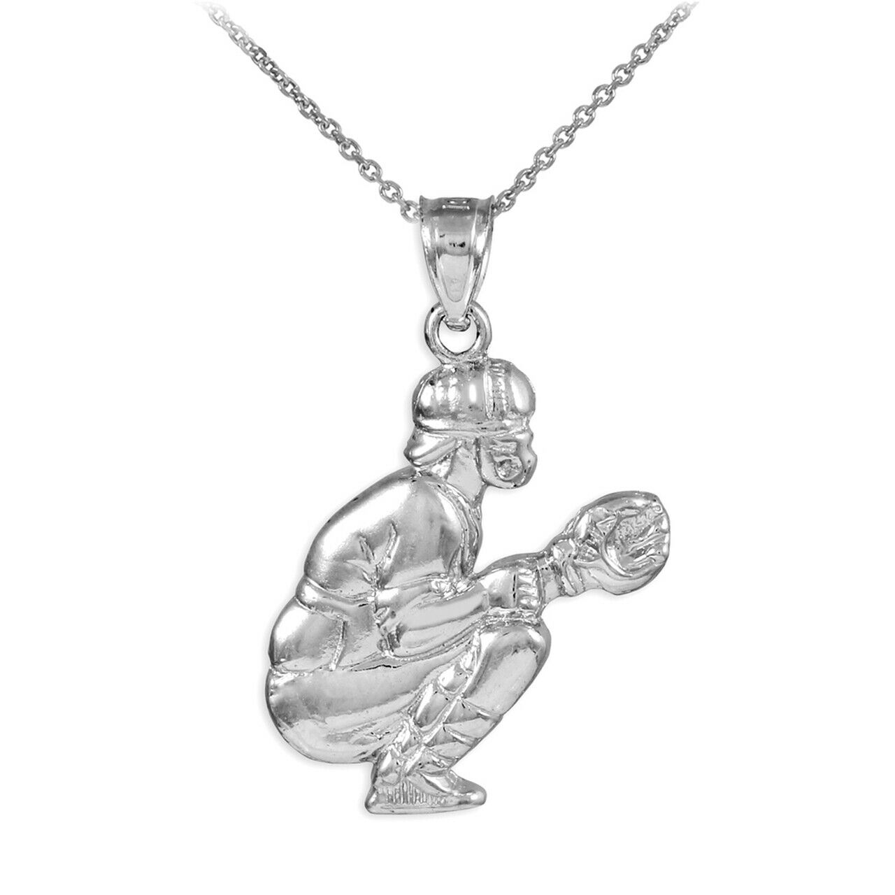 925 Silver Sterling Baseball Softball Catcher Sports Pendant Necklace