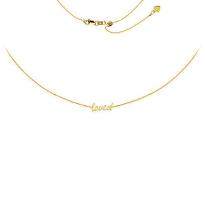 14K Solid Gold Script Loved Mini Choker Necklace 16" Adjustable