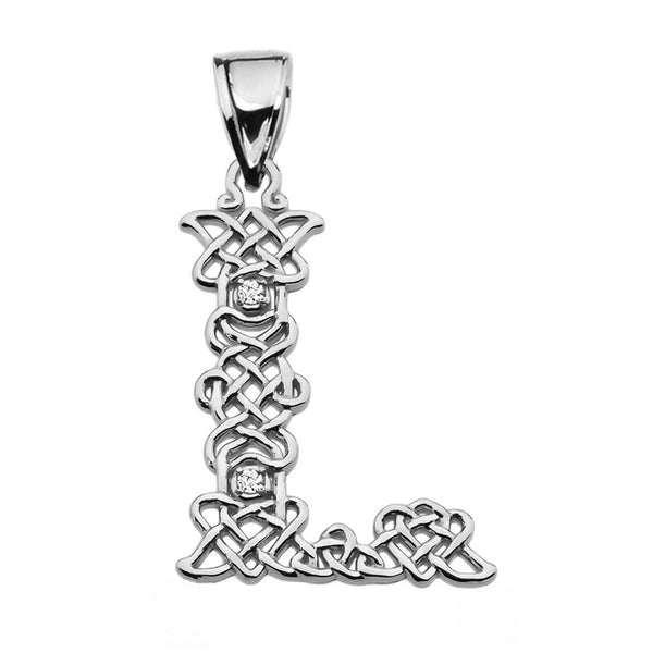 Sterling Silver CZ Celtic Knot Pattern Initial Letter L Pendant Charm Necklace