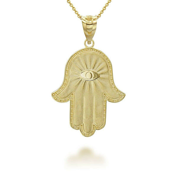 10K Solid Gold Hamsa All Seeing Eye Evil Eye Pendant Necklace