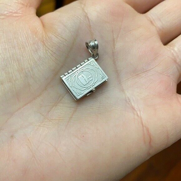 Sterling Silver 3D Moveable Koran Quran Book Text of Islam God Pendant Necklace