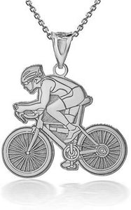 Personalized Name Silver Cyclist Cycling Road Bike Sportsman Pendant Necklace
