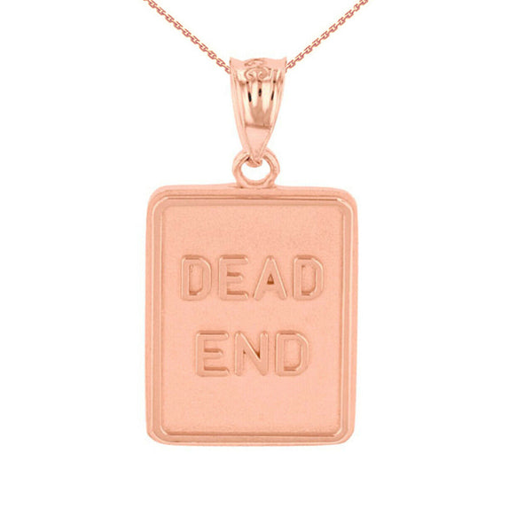 10K Solid Gold Dead End Traffic Sign Pendant Necklace - Yellow, Rose, or White