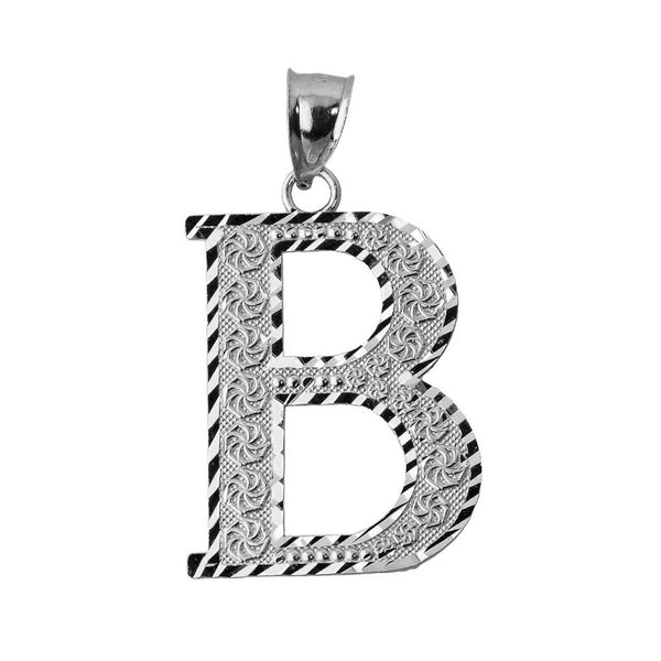 925 Sterling Silver Initial Letter B Pendant Necklace - Large, Medium, Small DC