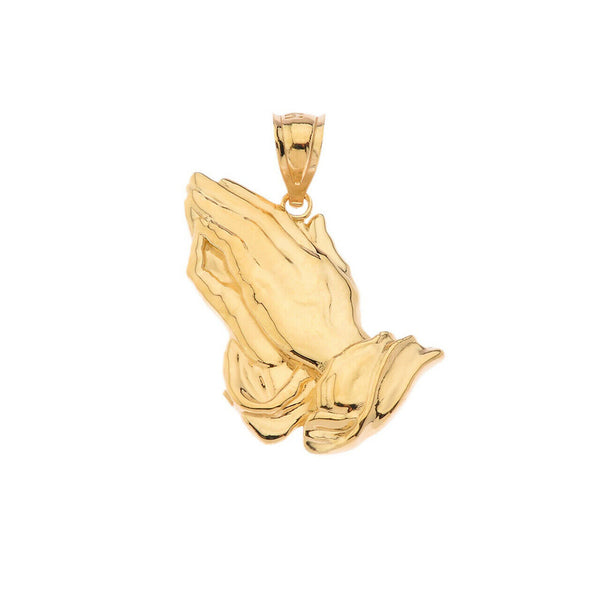 14k Solid Gold Praying hands Pendant Necklace (Yellow, Rose, White Gold)