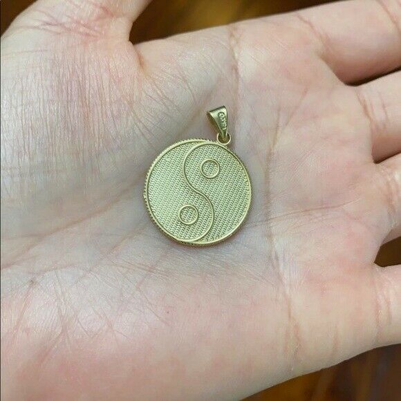 Solid 14k Yellow Gold Yin and Yang Taoist Symbol Pendant Necklace