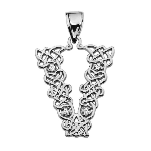 Sterling Silver CZ Celtic Knot Pattern Initial Letter V Pendant Charm Necklace