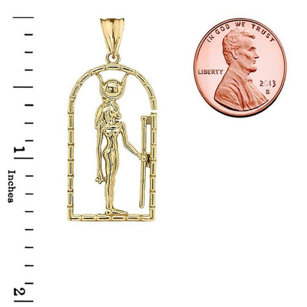 14K Solid Gold Hathor Egyptian God Pendant Necklace - Yellow, Rose, or White