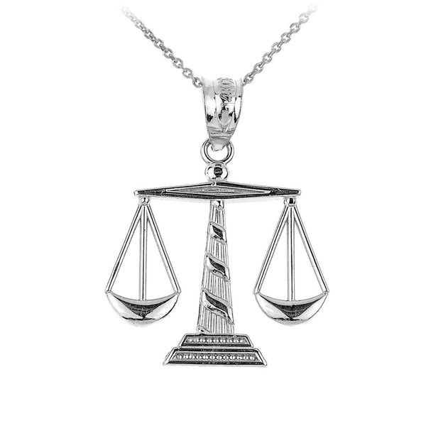 Solid White 14k Gold Scales of Justice Pendant Necklace