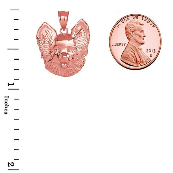 Solid Gold Dog Pomeranian Head Detailed Dog Sports Pendant Necklace