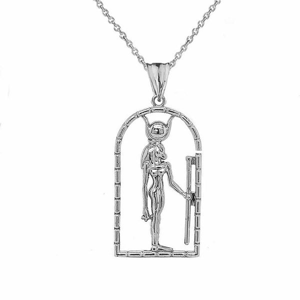 .925 Sterling Silver Hathor Egyptian God Pendant Necklace
