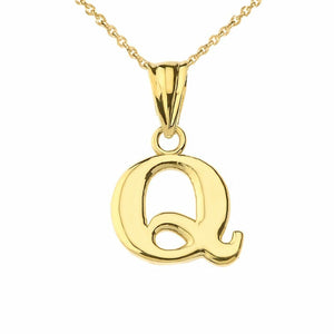 14k Solid Yellow Gold Small Mini Initial Letter Q Pendant Necklace
