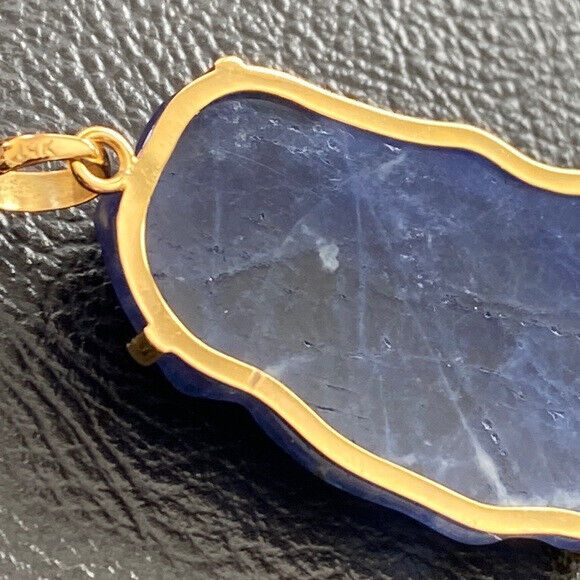 14K Real Solid Gold Carving Jesus Sodalite Christ Head Pendant Charm
