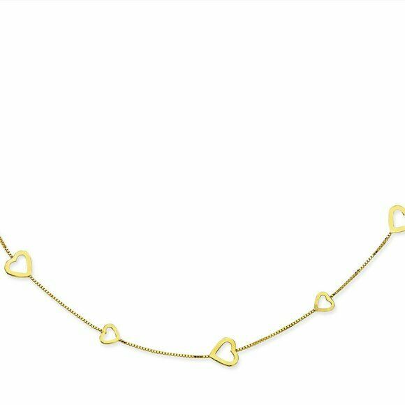 14K Solid Gold Heart Open Necklace - Box Chain - 17 inches - Yellow Gold