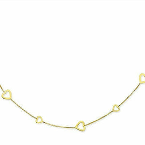 14K Solid Gold Heart Open Necklace - Box Chain - 17 inches - Yellow Gold