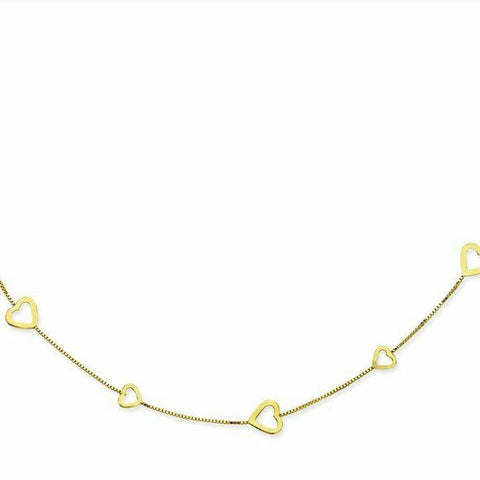 14K Solid Gold Heart Open Necklace - Box Chain - 17 inches - Yellow Gold