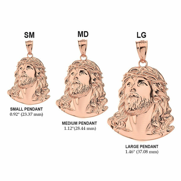 10k Rose Gold Jesus Christ Face Head W. Crown Of Thorns Pendant Necklace S, M, L