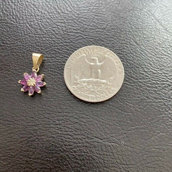 Solid 14k Rose Gold Genuine Ruby and Diamond Daisy Pendant Necklace
