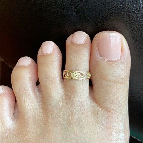 Rose Toe Ring 10K Solid Real Yellow Gold or White Gold Adjustable