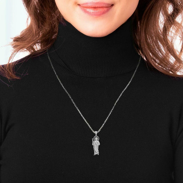 Sterling Silver St. Saint Jude Pendant Necklace (Mini, Small, Medium, Large)