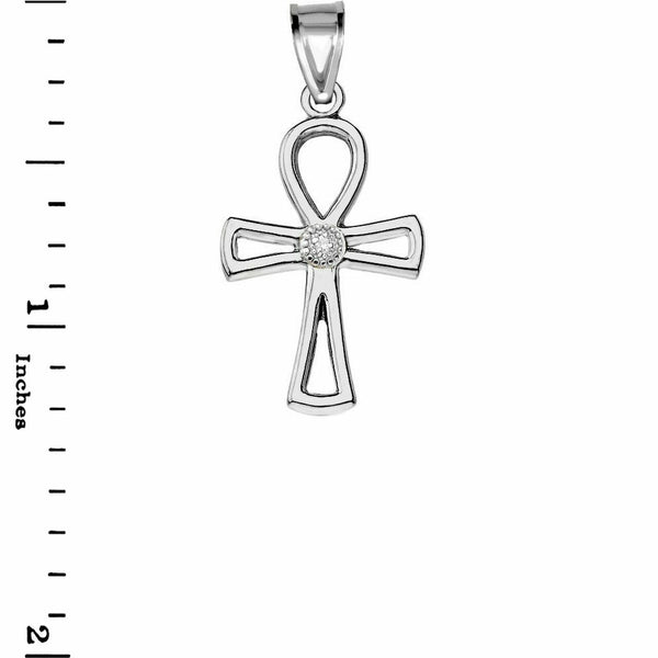 10k 14k Solid Gold Diamond Ancient Egyptian Ankh Cross Openwork Pendant Necklace