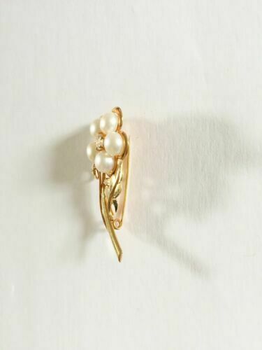NWOT 14K Solid Yellow Gold Flower Fresh Water Pearl Brooch Pin