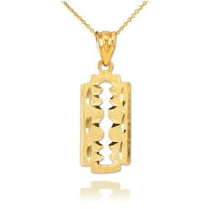 14K Solid Yellow Real Gold Razor Blade Pendant Necklace Barber Shop