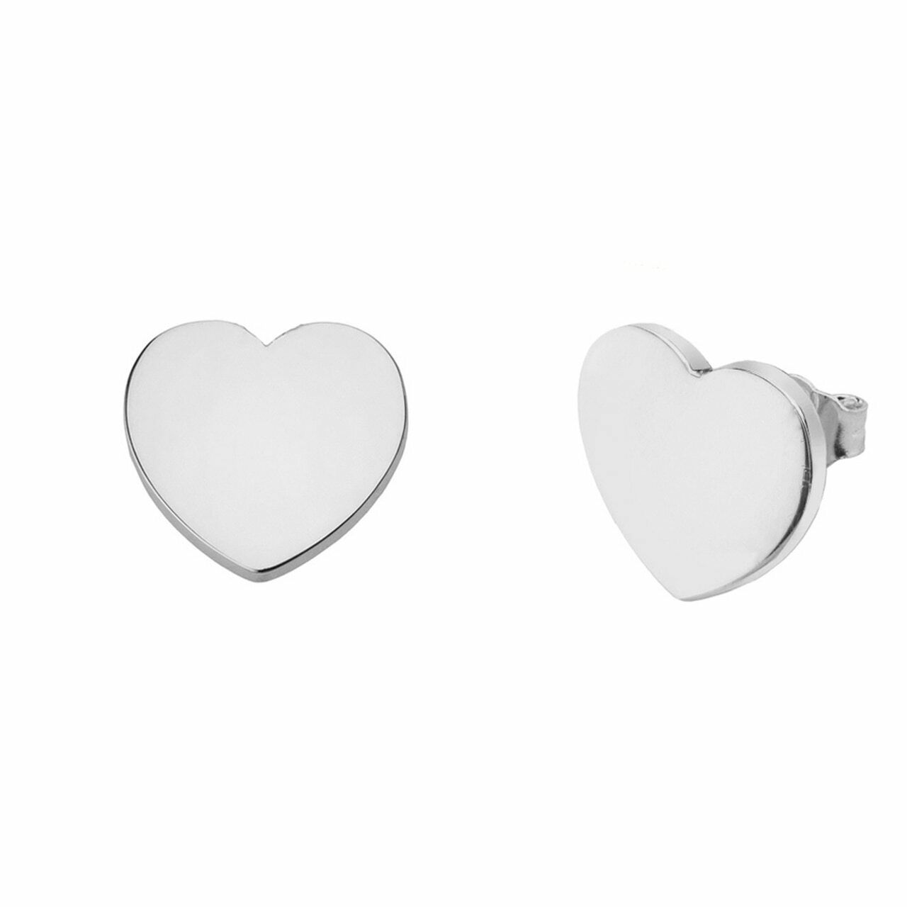 14k Solid White Gold Plain Simple Small Heart Stud Earrings