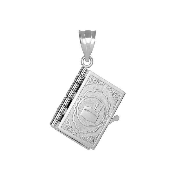 Sterling Silver 3D Moveable Koran Quran Book Text of Islam God Pendant Necklace