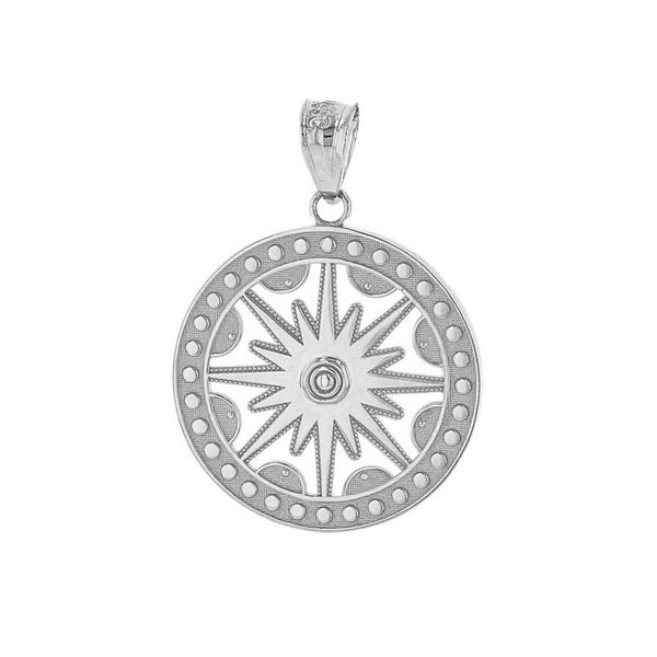 925 Sterling Silver Textured Openwork Flaming Sun Medallion Pendant Necklace