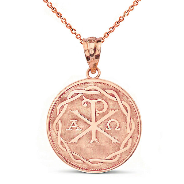 10K Solid Rose Gold Ancient Christian Chi Rho Px Symbol Pendant Necklace